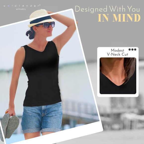 Women's Black Tank Top by Coldlander.com, 100% Cotton with Built-in Bra - Picture 6 of 7